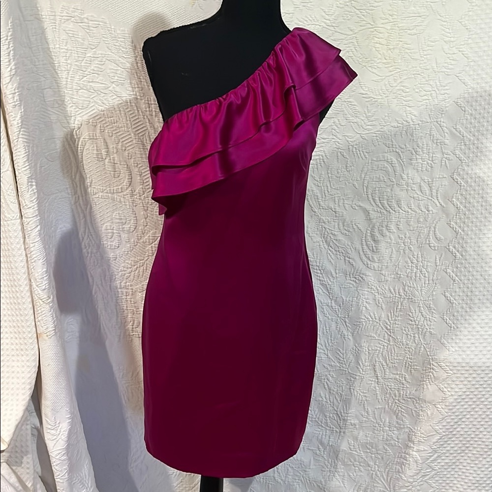 Britt Ryan Silk‎ Fuschia Pink One Shoulder Shift Dress, size 4